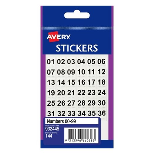 AVERY STICKER HANDIPACKS Numbers 00 99 B Pack